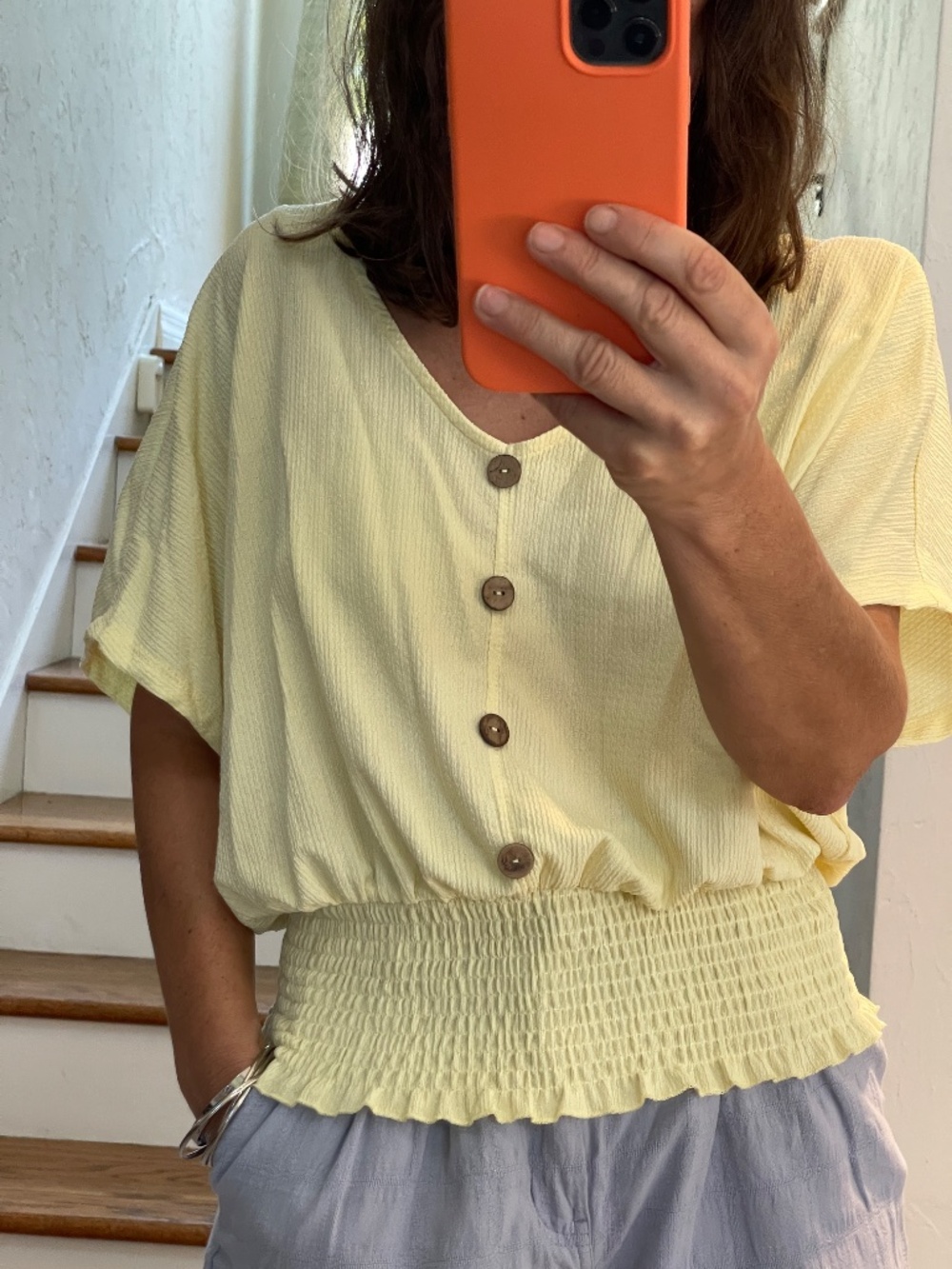 Venus Lascana short sleeve yellow blouse top women M
